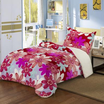 China New Soft Coral Velvet Pastoral Printed Floral Flannel No Pilling Fabric Bedding Set For Single Bed for sale