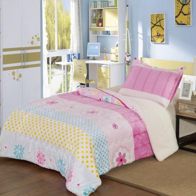 China New Soft Coral Velvet Pastoral Printed Floral Flannel No Pilling Fabric Bedding Set For Single Bed for sale