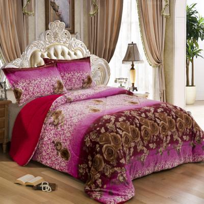 China 2021 Pastoral Printed Soft Coral Velvet Floral Flannel No Pilling Fabric Bedding Set for sale