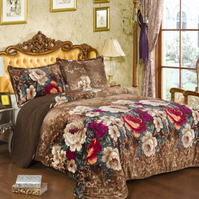 China 2021 Pastoral Printed Soft Coral Velvet Floral Flannel No Pilling Fabric Bedding Set for sale