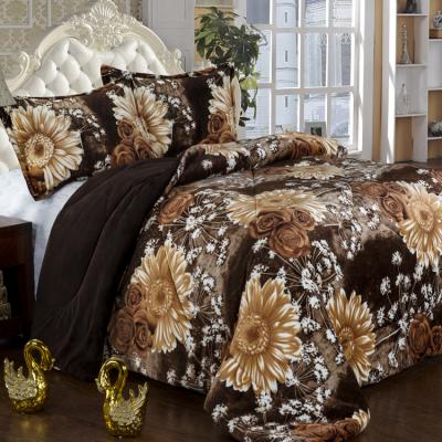 China 2021 Pastoral Printed Flower Soft Coral Velvet Floral Flannel No Pilling Fabric Bedding Set for sale