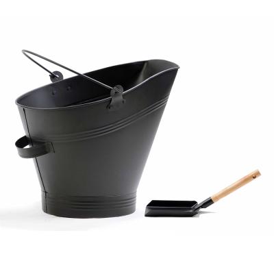 China Black Iron Steel Ash Cleaning Bucket or Coal Bucket with Fire Shovel for sale