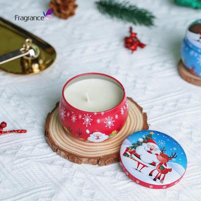 China Custom Logo Heat Resistant Aromatherapy Scented Gift Box Aluminum Aroma Christmas Candle Tinplate Jar Scented Candle for sale