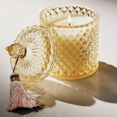 China Unique Modern Home Decoration Heat Resistant Luxury Candle Holder Design Cheap Glass Jars With Lid for sale