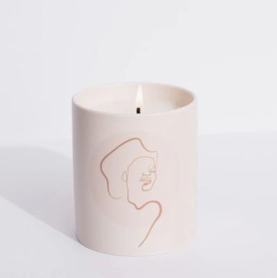 China Custom style heat resistant matte minimalism logo printed ceramic church candle container jars for home decor for sale