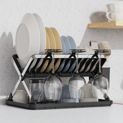 China Foldable Kitchen Dish Rack Sustainable Metal Wire Utensil Holder for Storage and Drying for sale