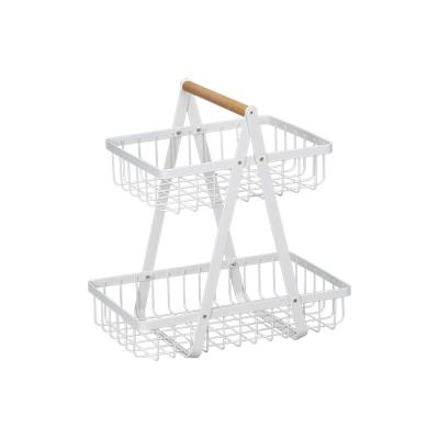 China Sustainable Fruit Bowl Bread Basket Kitchen Metal Wire Storage Rack 2 Tier for sale