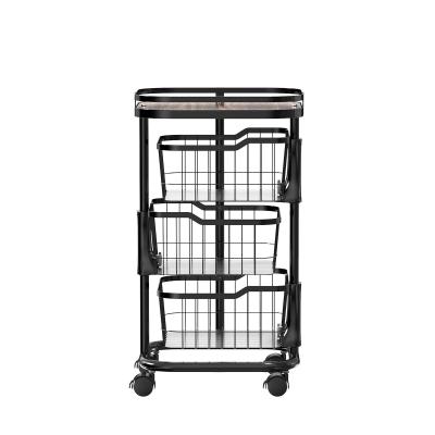 China Foldable Design Steel Storage Trolley , 3 Tier Rolling Utility Cart Multifunctional for sale