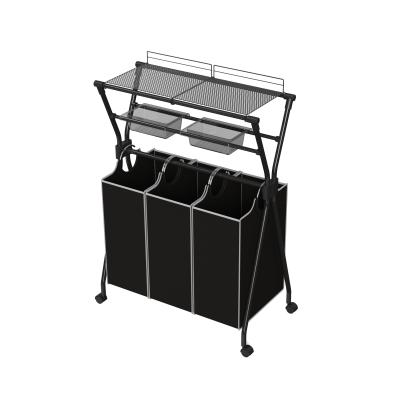 China Rectangle Wire Frame Metal Laundry Cart On Wheels For Home Big Capacity for sale