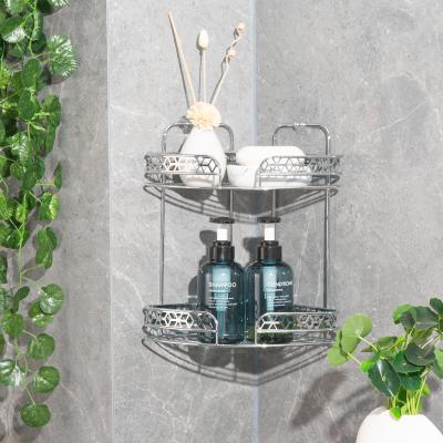 China Chrome Finished Corner Shower Caddy with 2 Tiers Bathroom Iron Rack Wall Mounted Type for sale