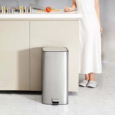 China 28L SS Rectangular Pedal Trash Can Waste Bin With Rolling Cover Type for sale