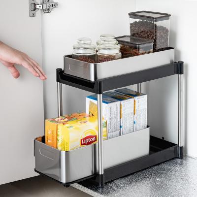 China under sink Kitchen storage rack Clutter-Free 2 Tiers Stainless Steel Kitchen Rack for sale