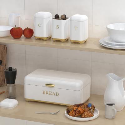 China Crown Series Metal Bread Bin Set Tea Can Coffee Can Kitchen Storage Bread Containers Kitchen Organizer Can With Iron Metal for sale