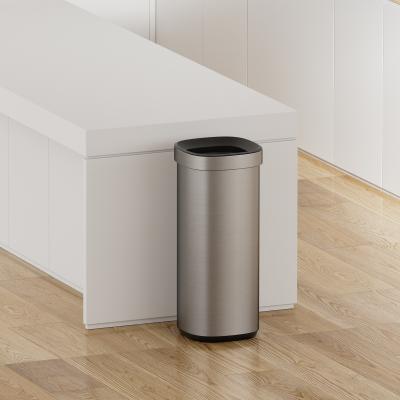 China High Capacity 50L Household Trash Can Anti Fingerprint Brushed Stainless Steel Open Top Garbage Bin Style Without Lid for sale