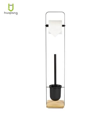 China Sustainable Bathroom Cleaning Tool Black Toilet Brush and Paper Holder with Bamboo Handle for sale