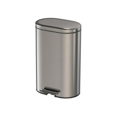 China Stainless Steel rounded rectangle trash can Foot Pedal Big Capacity Rolling Cover Waste Bin for Household Bathroom Kitchen Garbage Can for sale