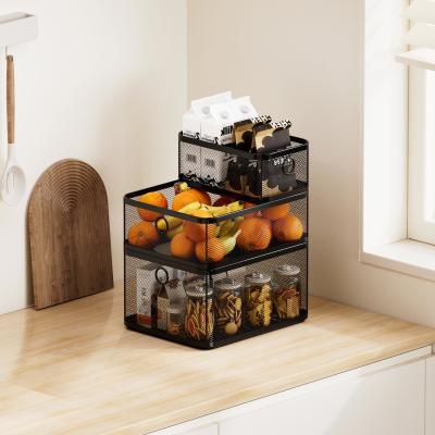 China Mesh Steel Storage Baskets Organisator Containers Voor Huis Kasten Pantry Kasten Keuken Koelkast Fruit Make-up Metalen Draadmand Te koop