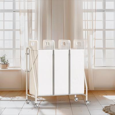 China 3 Division KD Structure Metal Wire Laundry Basket With Wheels Laundry Hamper for sale