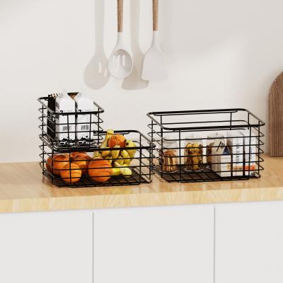 China Household Storage Baskets For Home Cabinet Pantry Closet Kitchen Fridge Fruit Makeup Metal Wire Basket for sale