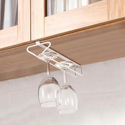 China Cup Shelf Under Cabinet Double Row Stemware Racks No Drilling Metal Wine Glass Storage Cup Organizer for sale