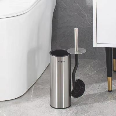 China Silver Curved Design Toilet Cleaning Brush With Holder Stainless Steel OEM Acceptable for sale