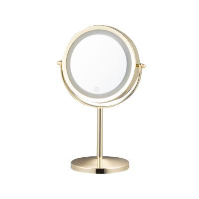 China Round Metal Standing Makeup Mirror With Led Lights for sale