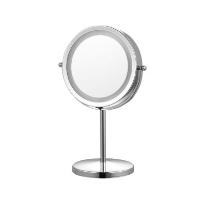 China Touch Control Ronde metalen staande make-up spiegel met led lichten Te koop