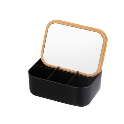 China Adjustable Brightness Bamboo Mirror With Jewelry Storage Box for sale