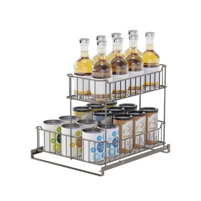 China Multifunctional Kitchen Storage Basket Under Sink Organizer Sliding Storage Basket for sale