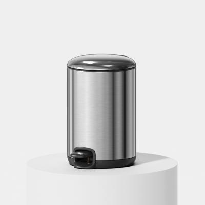 China 30L Stainless Steel Bathroom Thin Lid Pedal Trash Bin Waste Bin Dustbin Soft Close Round Metal Trash Can Sustainable for sale