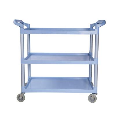 China Heavy Duty Plastic 3 Tier Restaurant Hotel Diner Cart Three Layer Food Kitchen Serving Hand Truck Restaurant Handcart Cart for sale