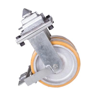 China Wheel could be braked by brake on side PU Industrial Rigid Heavy Duty Shipping Container Caster Wheels for sale