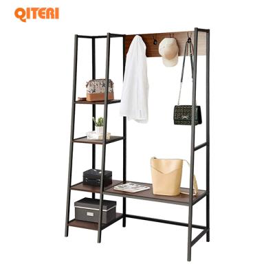 China Multifunctional Entryway Hall Tree with Bench and Hooks Coat Rack 4 Tier Shelves, Shoes Bench, Rustic Style for sale