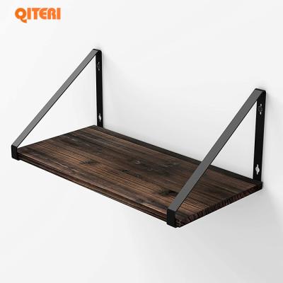 China Wall Mounted Shelf Sustainable Floating Shelf Antique Wood Shelf Wall Shelf For Living Room, Study And Bedroom, With Metal Bracket for sale