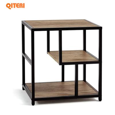 China (Other) Adjustable Home Industrial Side Table, 3-Tier End Table with Storage Shelf, Wood Look with Metal Frame for sale