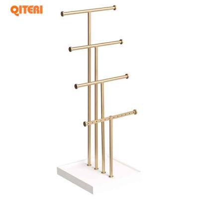 China Four-Tier White Stand / Gold Low Profile Eco-Friendly Luxury Jewelry Tree for sale