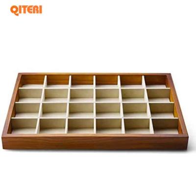 China 24 Eco-Friendly Wooden Organizers Showcase Display Box Ring Earrings Holder Tray Microfiber Interior Jewelry Drawer Grid Jewelry for sale