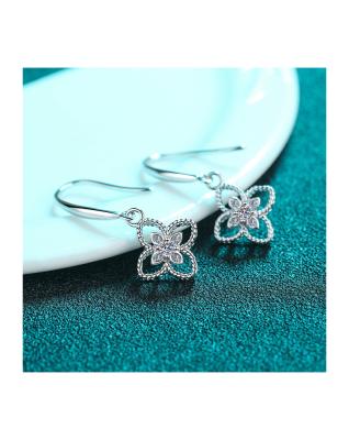 China Vintage Factory direct 925 sterling silver pt950 gold ear hook earrings moissanite four leaf clover for sale