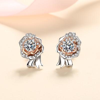 China Vintage Fashion accessory: a rose earring 925 sterling silver cool style moissanite diamond earrings for sale