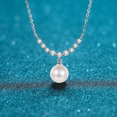 China 925 Sterling Silver Fashion jewelry 925 sterling silver women's geometric minimalist moissanite pearl necklace for sale