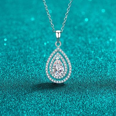 China 925 Sterling Silver Hot 925 Sterling Silver Luxury Hip Hop Full Diamond Clavicle Wedding Droplet Pear Shaped Moissanite Diamond Pendant Necklace for sale