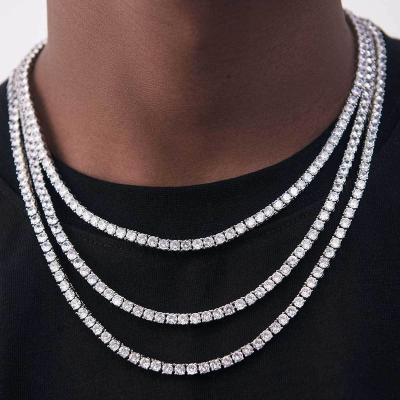 China 925 Sterling Silver 23 Year Hot Hip Hop Tested Diamond Pen 925 Sterling Silver 3mm, 4mm Men's Moissanite Ice Tennis Chain for sale