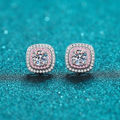 China Vintage Hot Women's Pink Luxury Silver Jewelry Boutique First Jewelry 925 Sterling Silver Mosang Diamond Earrings for sale