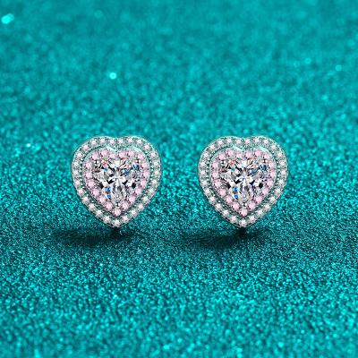 China 925 Sterling Silver 2023 Hot Selling Statement Fashion Accessories 925 Sterling Silver Women's Heart Shaped Mosan Diamond Earrings for sale