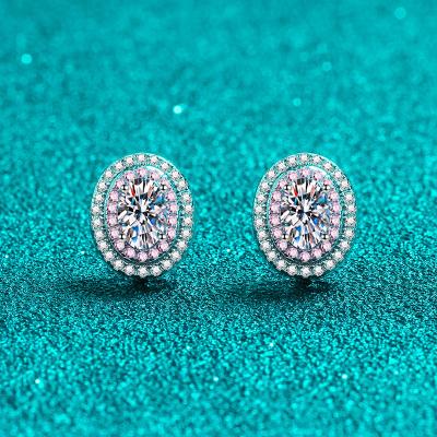 China 925 Sterling Silver 925 Sterling Silver Women's Pink Round Luxury Moissanite Diamond Little Women's Earrings for sale