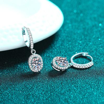 China 925 Sterling Silver 925 Sterling Silver Oval Bag Moissanite Fashion Luxury Women's PT950 Gold Earrings for sale