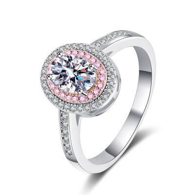 China Wedding 925 Sterling silver plated pt950 gold ring Pink Girls jewelry Egg wedding Mosan diamond ring for sale