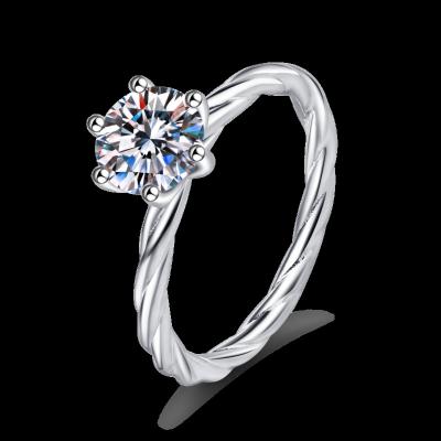 China Wedding 925 sterling silver plated pt950 gold ring proposal engagement female jewelry mossan diamond twist Fried Dough Twists ring for sale