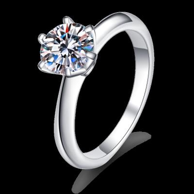 China CLASSIC Best-selling wholesale refined simple s925 sterling silver ring plated pt950 gold six-prong Mosan diamond ring for sale