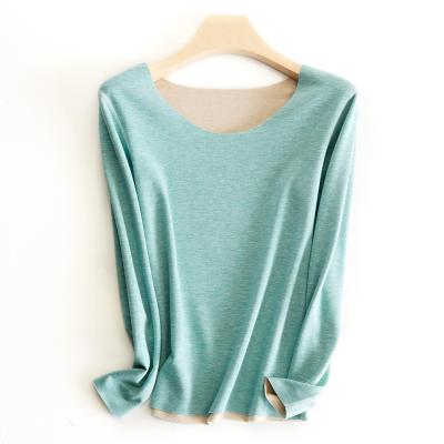 China Compressed pure color and comfortable ladies loose women's silk long sleeve T-shirt for sale